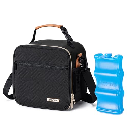 BABEYER Baby Bottle Cooler Bag with Ice Pack, Breastmilk Cooler Bag Fits 6 Baby Bottle Up to 9 Oz, Insulated Bottle Bag with Should Straps for Travel & Work, Black