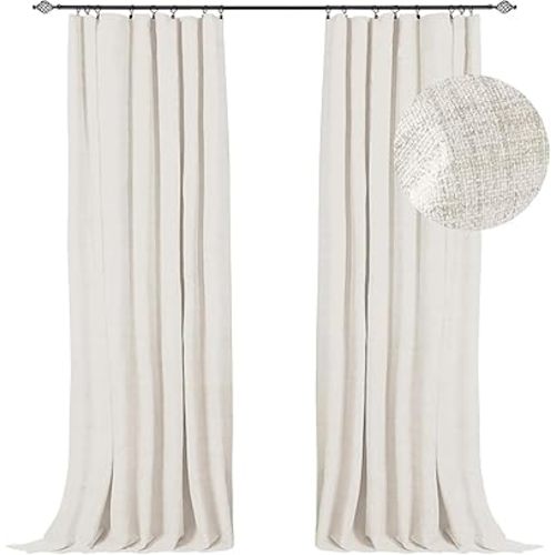 100% Blackout Shield Full Blackout Curtains for Bedroom 90 inch Length 2 Panels Set, Clip Rings/Rod Pocket Faux Linen Black Out Curtains for Living Room, Thermal Insulated, 50Wx90L, Beige