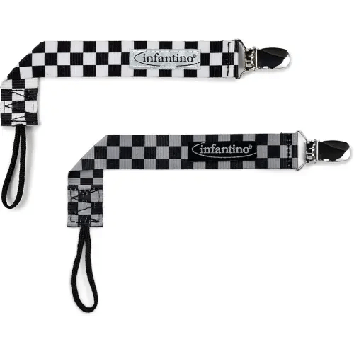BooginHead by Infantino PaciGrip 2-Pack Pacifier Clips – Universal Fit, Gentle on Clothes, Keeps Pacifiers Clean & Close, Ages 0-36 Months, Black, Grey and White Skater