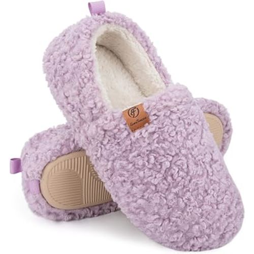 EverFoams Women’s Soft Curly Slippers Memory Foam Lightweight House Shoes