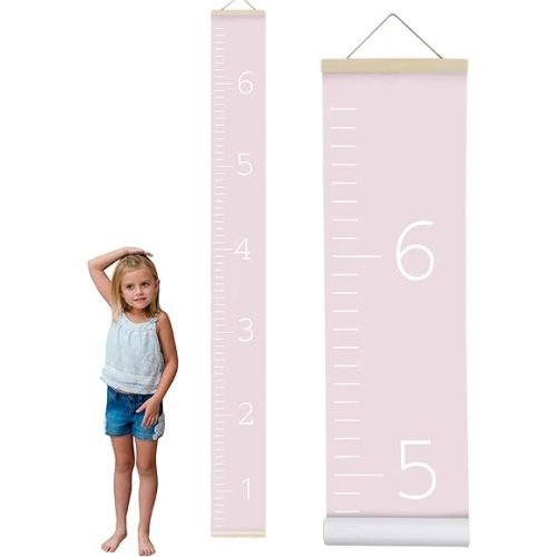 Morxy Canvas Growth Chart for Kids - Unisex Kids Room Wall Decor - Measuring Height Chart- Wall Tape with Height Chart for Kids (Canvas, Plain Pink)