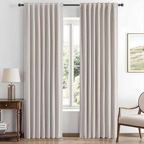 MIULEE 100% Blackout Linen Curtains for Bedroom, Ivory Solid Luxury Decor Thermal Insulation Room Darkening Draps for Living Room Nursery Back Tab Rod Pocket 42 x 84 Inches, 2 Panels