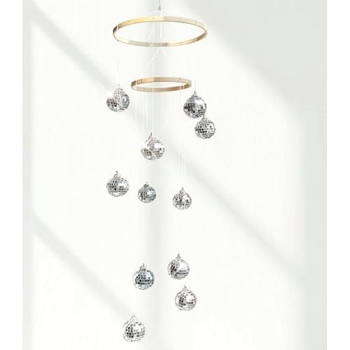 Disco Ball Mobile Spiral Spinner Ball 32 Inch Height with Bamboo Circle for Indoor Outdoor Yard Garden Patio Home Decoration and Party Weding Festival Birthday