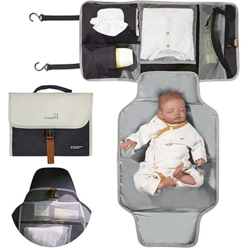 Phanpy Portable Diaper Changing Pad, Foldable & Detachable Baby Changing Pad, Large Waterproof Changing Mat, Travel Portable Changing Pad for Baby with Wipes Pocket, Portable Diaper Changing Station