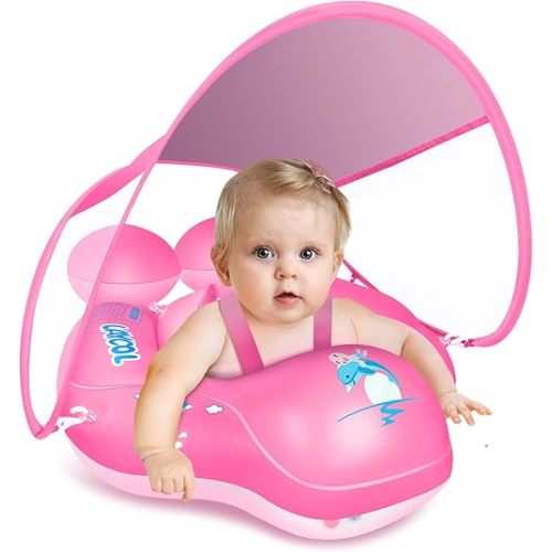 LAYCOL Baby Pool Float with UPF50+ Sun Protection Canopy,Add Tail Never Flip Over Inflatable Baby Float,Toddler for Age of 3-36 Months