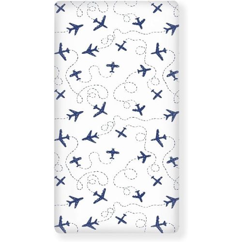 Blue Airplanes Fitted Crib Sheet Air Plane Transportation Sky White Standard Crib Mattress Fitted Sheet Baby Toddler Bed Mattress Sheets for Boys Girls 28"x52"