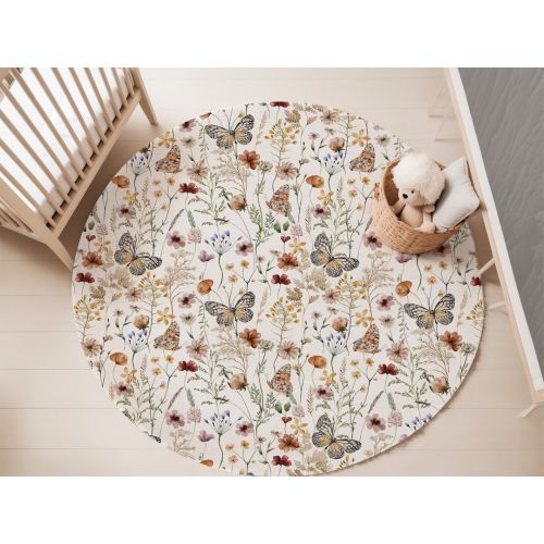 Wildflower rug, Butterfly rug, Wildflower Nursery, Boho floral rug, Vintage garden rug, Girls play room rug, Area rug for girls room - BuG