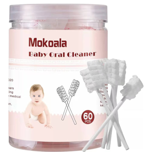 60Pcs Baby Tongue Cleaner, Baby Toothbrush, Disposable Infant Mouth Cleaner, Soft Gauze Toohthbrush Toddler Oral Cleaning Stick Dental Care for 0-36 Month Newborn