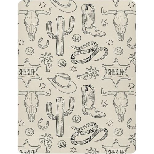 Pfrewn Crib Sheets for Boys Girls Cowboy Hat Ram Skull Cowboy Boots Cactus Fitted Crib Sheet Fits Standard Crib Mattress Pads Stretch Soft Toddler Baby Sheet, 52x28x9IN