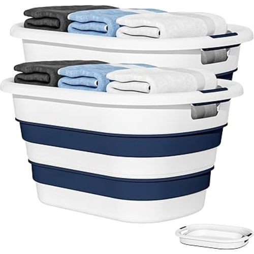 43L(11.5Gallon) Collapsible Laundry Baskets plastic, Pop Up Laundry hamper/Storage Container, Foldable Laundry Basket with Large Capacity,Sturdy,Space Saver (Blue, 2 Packs)