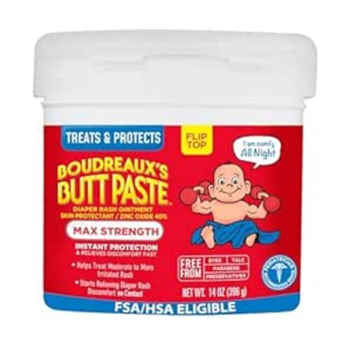 Boudreaux's Butt Paste Maximum Strength Diaper Rash Cream, Ointment for Baby, 14 oz Flip-Top Jar