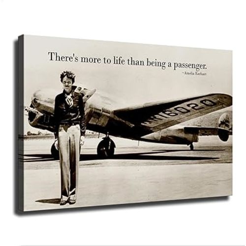 Theres More To Life Than Being A Passenger Amelia Earhart Famous Female Pilot Motivational Inspirational Quote Poster Canvas Print Wall Art Bedroom Living Room Decor (08×12inch,Framed)