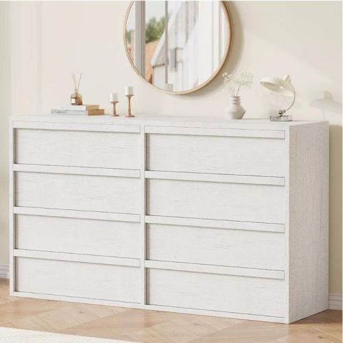 Whizmax 8 Drawer Dresser For Bedroom, 54" Wide Modern Double Dresser Organizer, Chest Of Drawers For Living Room Bedroom White