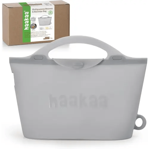 Haakaa Silicone Microwave Steamer & Steriliser Bag, Lager Capacity Reusable Steaming Bags for Baby Bottles/Breast Pump/Accessories/Pacifiers/Teethers, Great for Home and On-The-Go, Grey/1PC (2000ml)