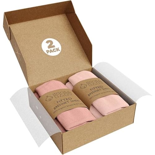 Bassinet Fitted Sheets - Compatible with MiClassic and Milliard Bassinet |100% Organic Jersey Cotton - Light Pink + Dark Pink | 35x20 (2 Pack)