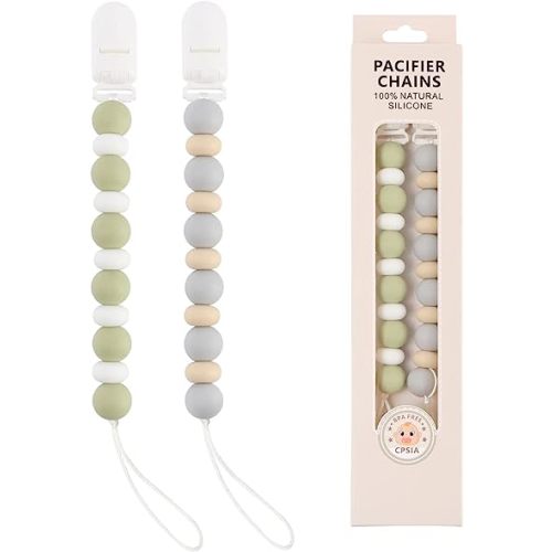 Pacifier Clips, 2PCS Silicone Soother Clips, BPA Free Pacifier Clip Pacifier Holder for Newborn Baby Boy Girl Gifts (B-Green)