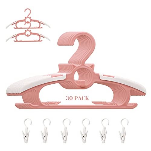 30Pack Baby Nursery Closet Hangers, Ultra Thin Non-Slip and Extendable Laundry Infant Pant Hanger for Newborn Clothes 11-14" Pink Adjustable Children Coat Hanger for Girl Boy Toddler Kids Child…