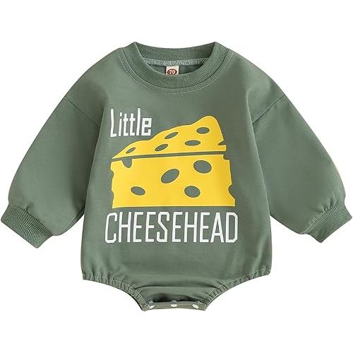 Karuedoo Baby Boy Girl Football Sweatshirt Bubble Romper Oversized Sweater Romper Long Sleeve Bodysuit Outfit Fall Clothes
