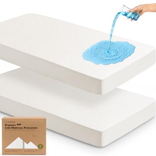 Waterproof Crib Mattress Protector Cover Fitted - 2-Pack Quiet Baby Mattress Topper Crib Sheets, 52" x 28" Quilted Cotton Toddler Baby Pad Sheet Liner, Easy Fit, Durable (Soft White)