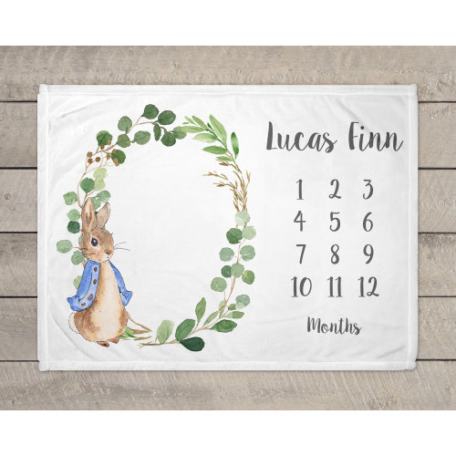 Peter Rabbit Milestone Blanket, Personalized Baby Blanket, Monthly Growth Tracker, New Baby Gift, Baby Shower Gift, Baby Boy, Bunny Rabbit,