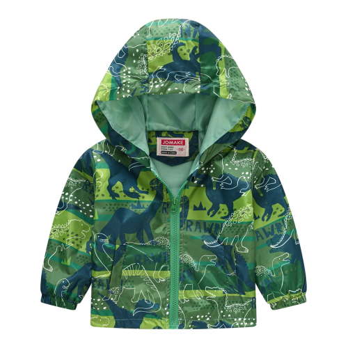 Toddler Coats Outdoor Jackets Baby Boys Clothes Girls Casual Printing Cartoon Hooded Outerwear Zipper Long Sleeve Windproof S Children's Windbreakers Outfits For Kids 4 Years-5 Years Green