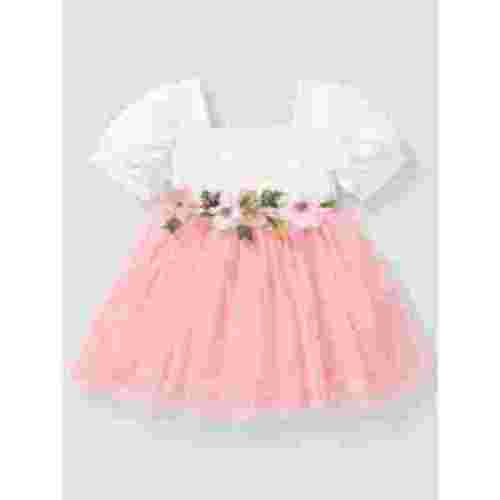 PatPat Baby Girls Dress Floral Mesh Puff-Sleeve Pink Tutu Dress Princess Dresses, 3-6 Months