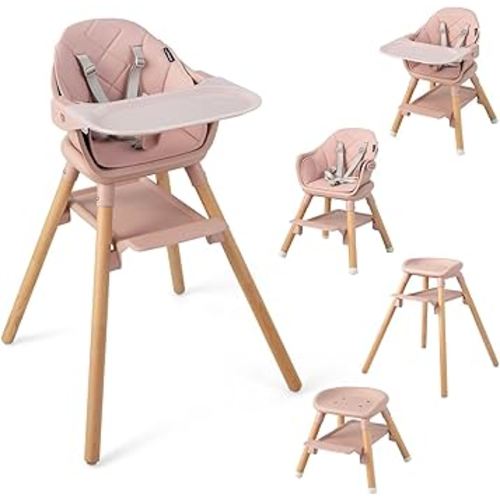 BABY JOY 6-in-1 Convertible Wooden High Chair, Baby High Chair with Double Dishwasher Safe Trays, 5-point Harness, Storage Shelf & Solid Beech Wood Legs, Highchair for Babies, up to 6 Years Old, 25 kg, Pink : Amazon.com.au: Baby