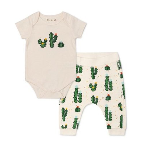 M+A by Monica + Andy Organic Cotton Gender Neutral First Moves Bodysuit + Groove Pant Set, Sizes Newborn -24 Months