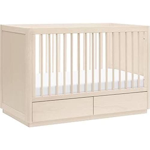 Babyletto Bento 3-in-1 Convertible Storage Crib with Toddler Bed Conversion Kit in Washed Natural, Undercrib Storage Drawers, Greenguard Gold