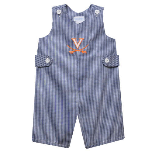 Virginia Cavaliers UVA Embroidered Navy Gingham Boys Jon Jon