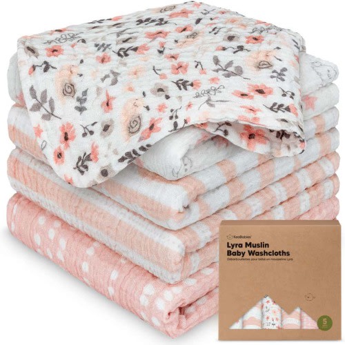 5-Pack Lyra Muslin Baby Washcloths
KeaBabies, Sweet Charm