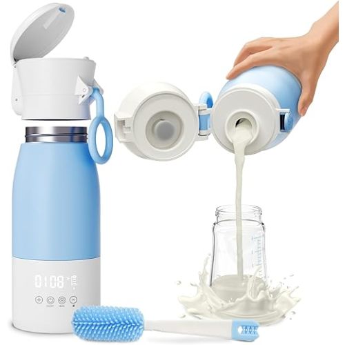 Portable Bottle Warmer for Travel - 17oz Portable Milk Warmer for Baby with Patent-Designed Formula Storage, 16000mAh Bottle Warmer On The Go for Breast Milk & Formula, Ideal for Car Outdoor
