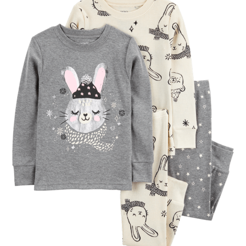 Grey/Ivory Baby 4-Piece Snow Bunny Cotton Blend Pyjamas | Carter’s Oshkosh Canada