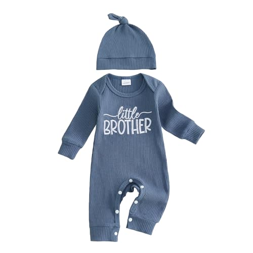 allshope Newborn Baby Boy Fall Outfit Romper Lil Bro Embroidery Long Sleeve Jumpsuit Bodysuit Infant Winter Clothes