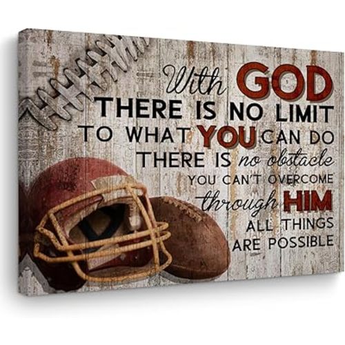 Football Gifts Stuff Religious Football Canvas Wall Art Wall Decor Inspirational Boys Men Room Rustic Framed Posters Art Prints Artwork Pictures for Football Lovers Coach Gym Home Farmhouse Bedroom