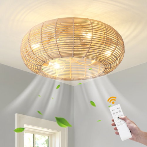 Hoai 20" Boho Caged Ceiling Fan with Lights Flush Mount