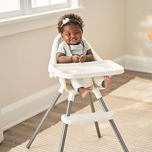 Regalo High Chair for Babies and Toddlers, Award Winning Brand, Removable Oversized Tray with Cup Holder, Three Point Harness, White