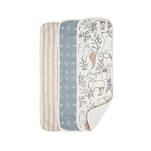 Crane Baby Muslin Baby Burp Cloths, Lightweight Absorbent Burp Cloth, Woodland Animal, Set of 3, 7" x 20", Newborn Baby Essentials, Burp Cloths Baby Boy, Burp Cloths Baby Girl, Baby Newborn Essentials