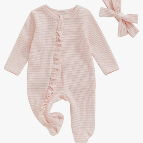 Amazon.com: Ursobutegl Newborn Baby Girl Clothes Footie Ruffle Trim Zipper Romper Jumpsuit Bodysuit Headband Coming Home Hospital Outfits: Clothing, Shoes & Jewelry