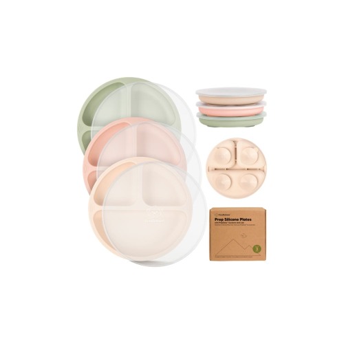 3-Pack Prep Silicone Suction Plates with Lids