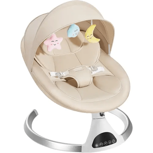 Electric Baby Swings for Infants to Toddler, Portable Babies Swing for Newborn Boy and Girls, Motorized Bluetooth Swing, Music Speaker with 12 Preset Lullabies(Khaki)