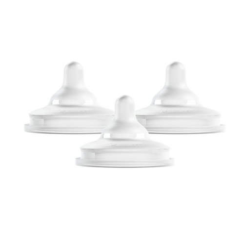 Boon Nursh Curve Silicone Baby Bottle Nipples - Platinum Food-Safe Silicone Bottle Nipples - Preemie Nipples for Baby Bottles - Baby Bottle-Feeding Supplies - 3 Count