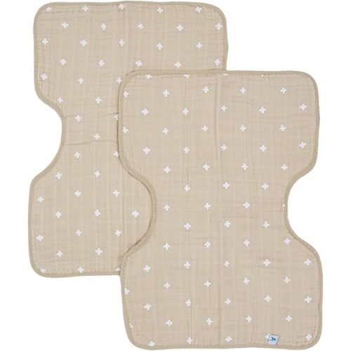 Little Unicorn 2 Pack Cotton Muslin Burp Cloths | 100% Cotton | Multi-Layer | Ultra Absorbent & Soft | Reversible | Large 21x14 (Taupe Cross)