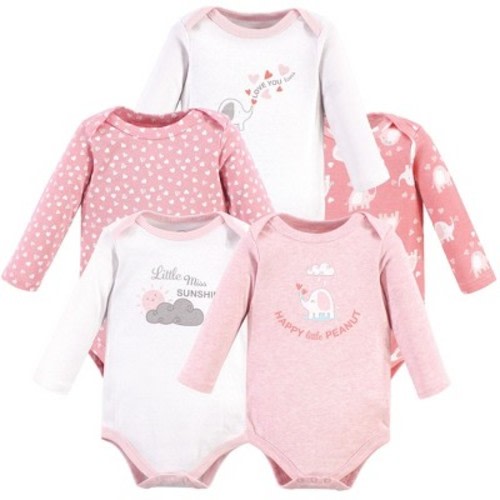 Luvable Friends Baby Girl Cotton Long-Sleeve Bodysuits, Girl Basic Elephant, 6-9 Months