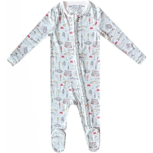 Copper Pearl Zip-Up Footie Baby Pajamas: Ultra-Soft Boys Pajamas and Girls Pajamas, Premium Knit Fabric in Stylish Prints, Tag-Free with Two-Way Zipper, Sized Newborn to 24 Months, Trout