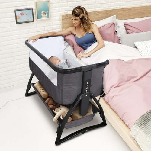 Adnoom 7-Level Adjustable Bassinet & Bedside Sleeper - Portable Infant Bed for Newborns 0-6 Months (Light Gray)