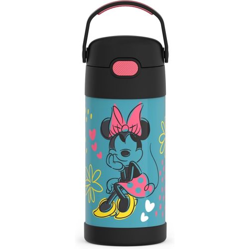 THERMOS FUNTAINER Water Bottle with Straw - 12 Ounce, Minnie Mouse - Kids Stainless Steel Vacuum Insulated Water Bottle with Lid