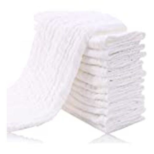 Cute Castle 12 Pack Muslin Burp Cloths for Baby - Ultra-Soft 100% Cotton Baby Washcloths - Large 20'' by 10'' Super Absorbent Milk Spit Up Rags - Burpy Cloths for Unisex, Boy, Girl - White - 20x10 Inch (Pack of 12)