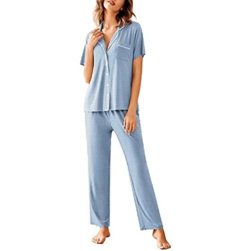Avidlove Women Pajamas Set Notch Collar Soft Sleepwear Pjs Short Sleeve Button Down Nightwear with Long Pants