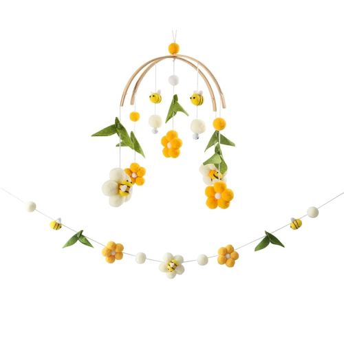Baby Mobile for Crib Crib Nursery Mobile for Boys Girls Boho Bee Flower Nursery Decor Soothe Toy Baby Shower Set for Infant Bedroom Hanging Decoration Toy